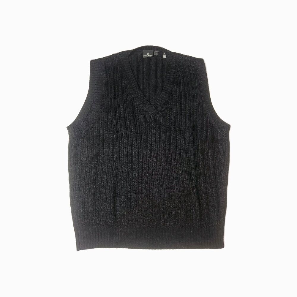 Hickey-Freeman Golf Silk Cashmere Sleeveless Knit Sweater Vest Black L Preppy